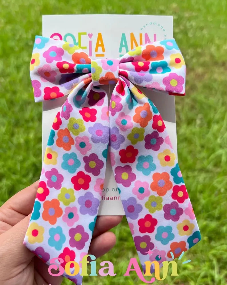 Retro Floral Fabric Bow  ( Ann Style)